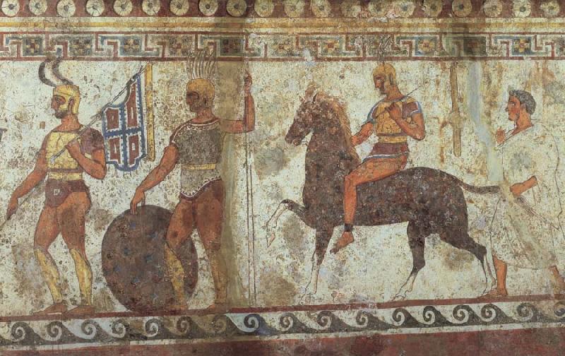 unknow artist Greek Fubsoldaten and cavalry fresco Germany oil painting art